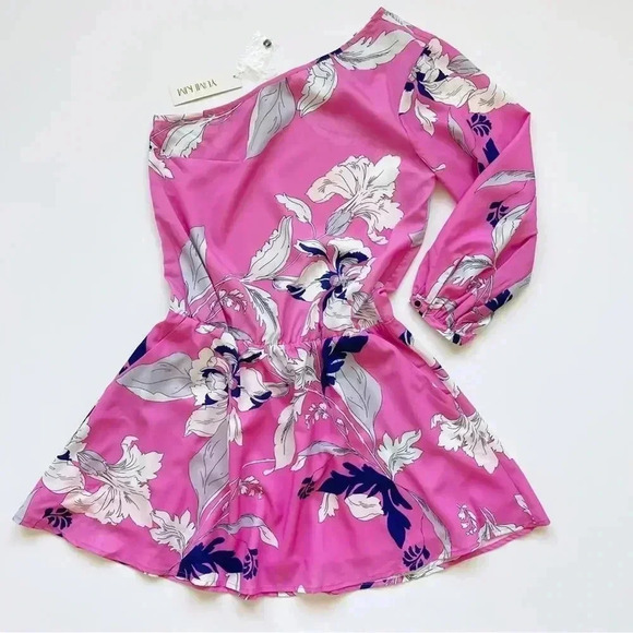 Yumi Kim One Shoulder Pink Floral Mini Dress NWT M - Picture 6 of 11
